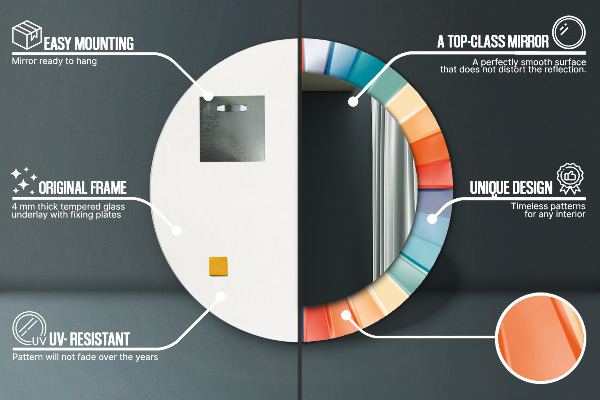 Round mirror frame with print Radial concentric belts