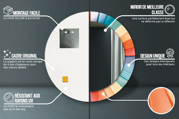 Round mirror frame with print Radial concentric belts