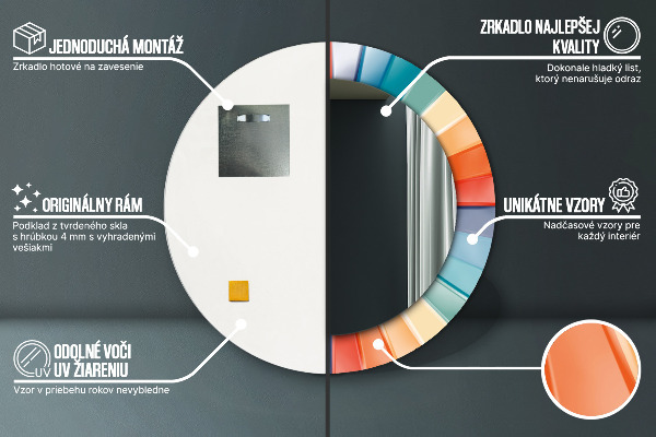 Round mirror frame with print Radial concentric belts