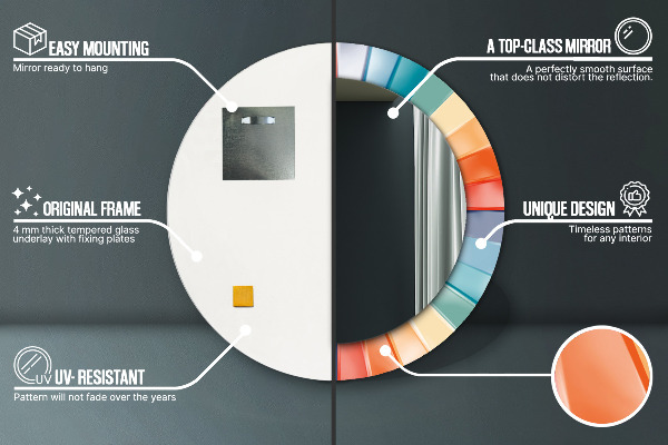 Round mirror frame with print Radial concentric belts