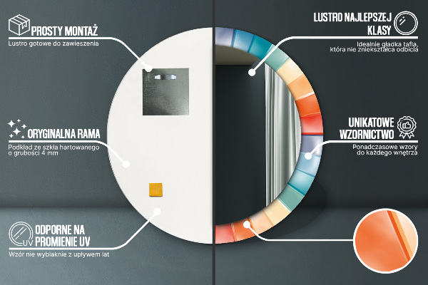 Round mirror frame with print Radial concentric belts