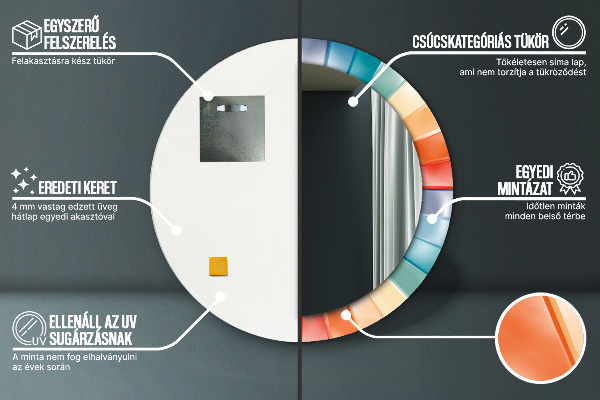 Round mirror frame with print Radial concentric belts