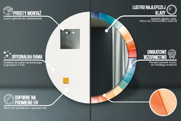 Round mirror frame with print Radial concentric belts