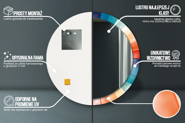 Round mirror frame with print Radial concentric belts