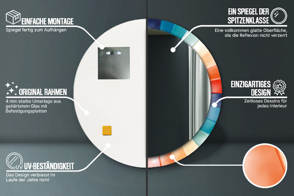 Round mirror frame with print Radial concentric belts
