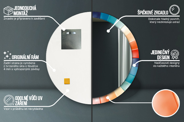 Round mirror frame with print Radial concentric belts