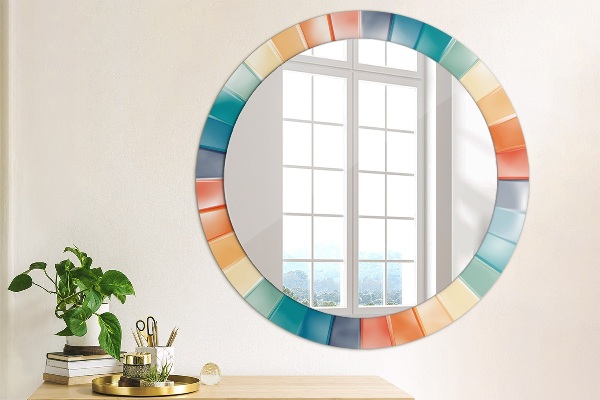 Round mirror frame with print Radial concentric belts