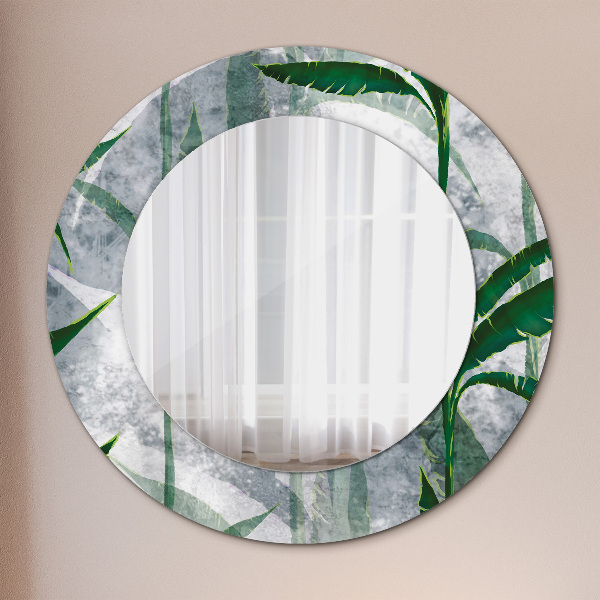 Round wall mirror decor Tropical leaves