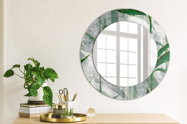 Round wall mirror decor Tropical leaves
