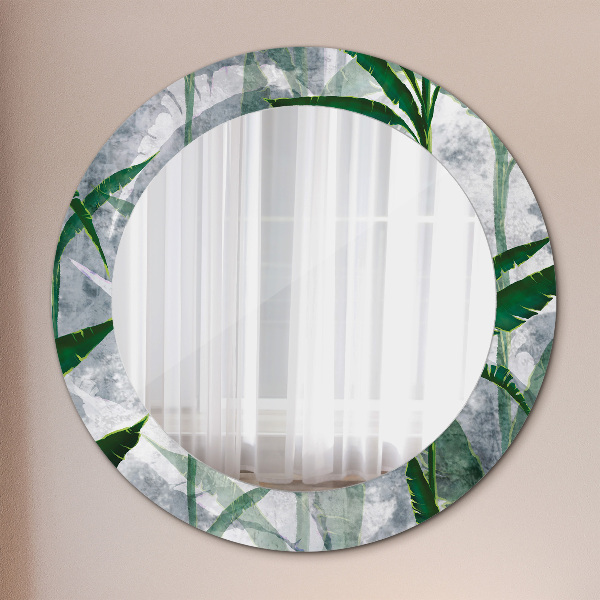 Round wall mirror decor Tropical leaves