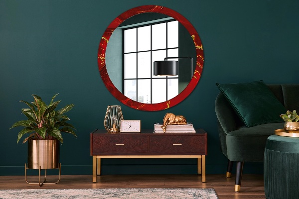 Round decorative mirror Red marble