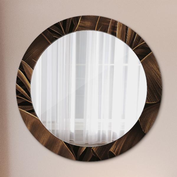 Round decorative mirror Brown banana leaves