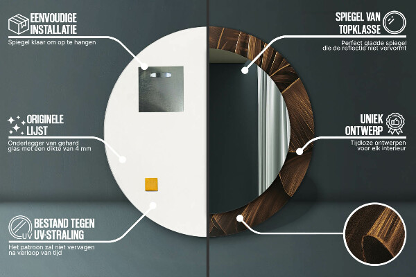 Round decorative mirror Brown banana leaves