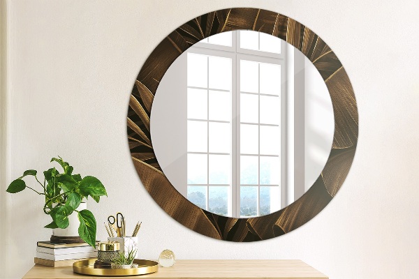 Round decorative mirror Brown banana leaves