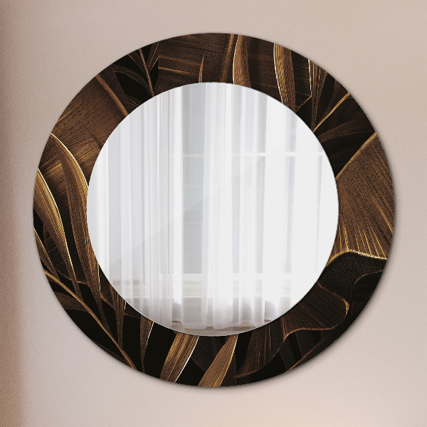 Round decorative mirror Brown banana leaves