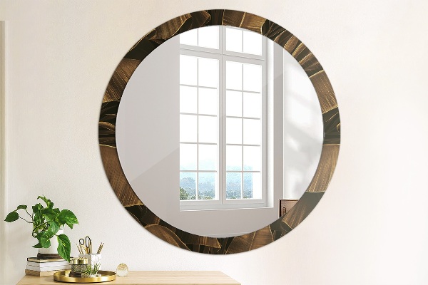 Round decorative mirror Brown banana leaves