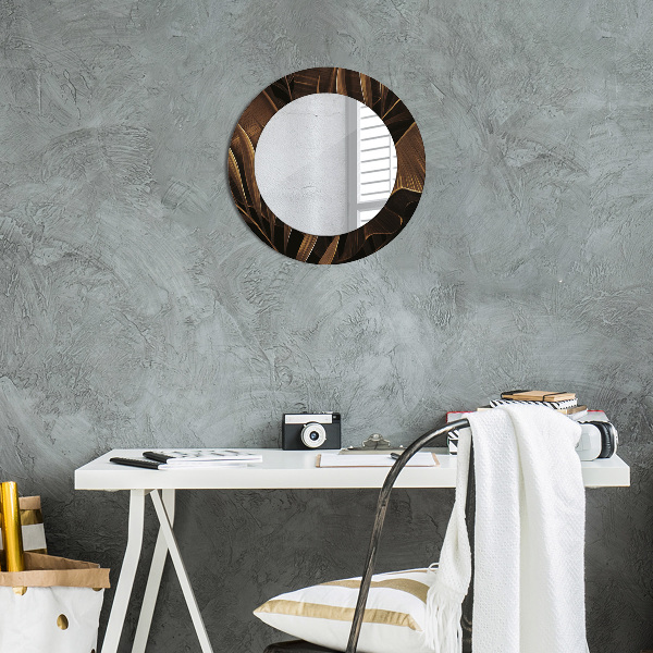 Round decorative mirror Brown banana leaves