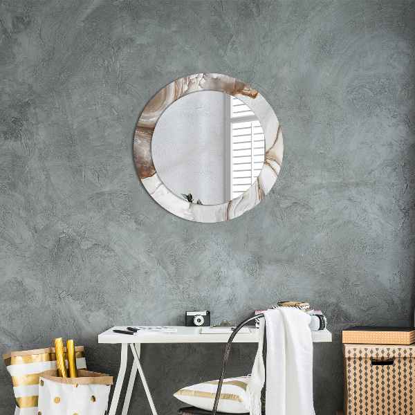 Round mirror frame with print Bright marble