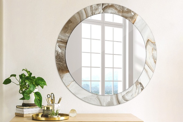 Round mirror frame with print Bright marble