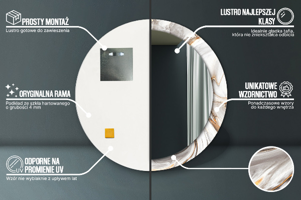 Round mirror frame with print Bright marble