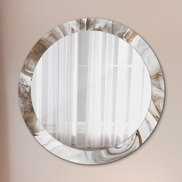 Round mirror frame with print Bright marble