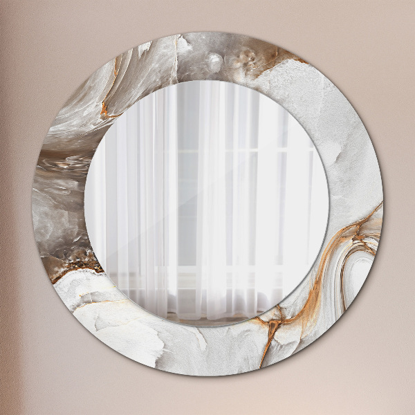 Round mirror frame with print Bright marble