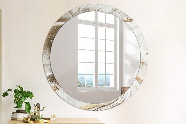 Round mirror frame with print Bright marble