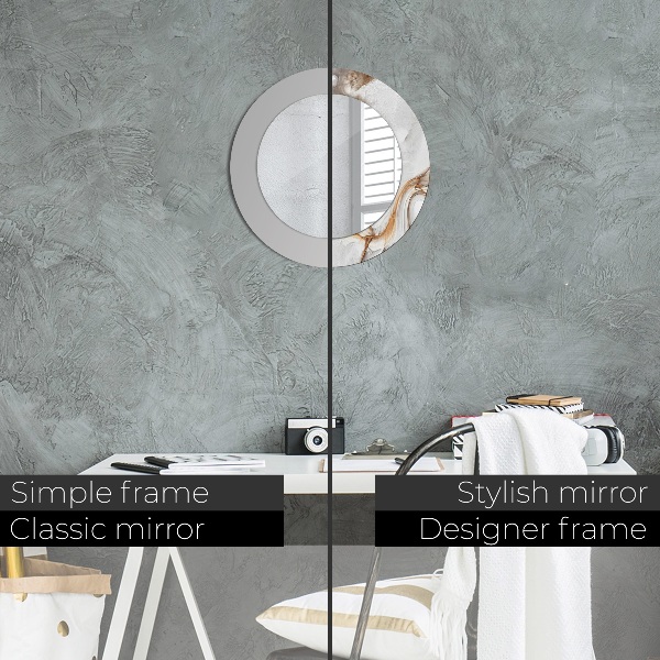 Round mirror frame with print Bright marble