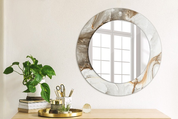 Round mirror frame with print Bright marble