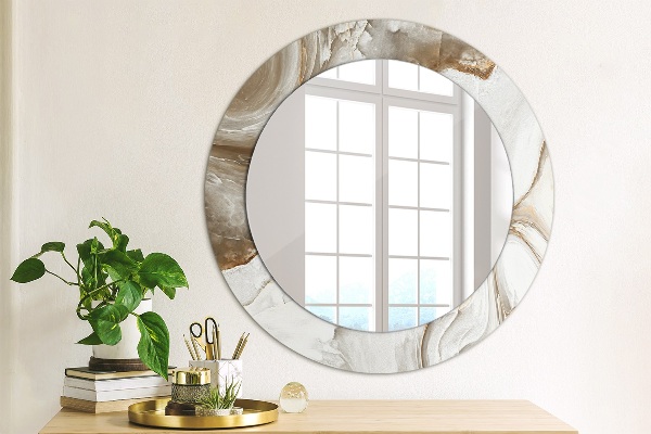 Round mirror frame with print Bright marble
