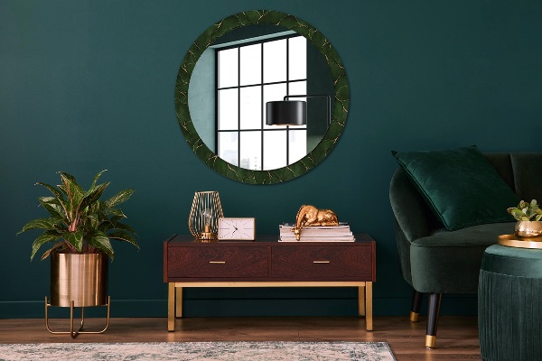 Round mirror frame with print Abstract leaf