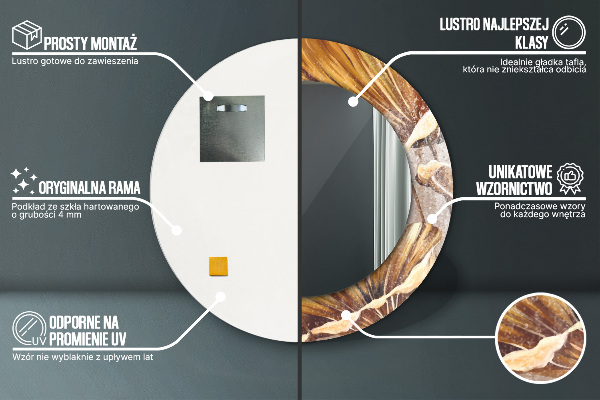 Round mirror frame with print Golden leaves