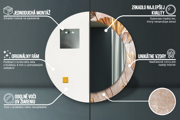 Round mirror frame with print Golden leaves