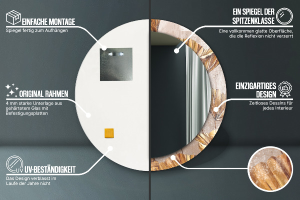 Round mirror frame with print Golden leaves