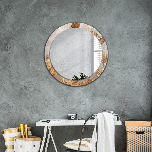 Round mirror frame with print Golden leaves