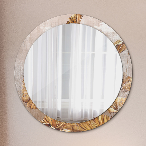 Round mirror frame with print Golden leaves