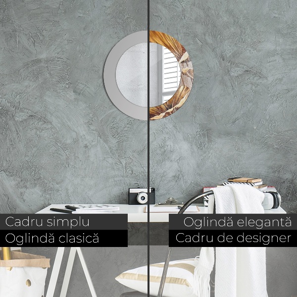 Round mirror frame with print Golden leaves