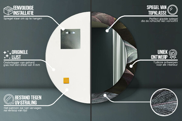 Round decorative mirror Dark tropical leaves