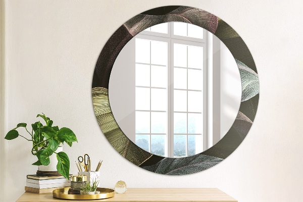 Round decorative mirror Dark tropical leaves
