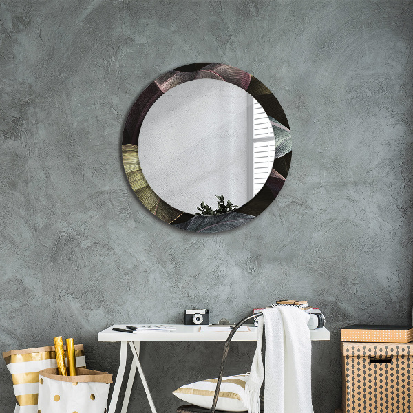 Round decorative mirror Dark tropical leaves