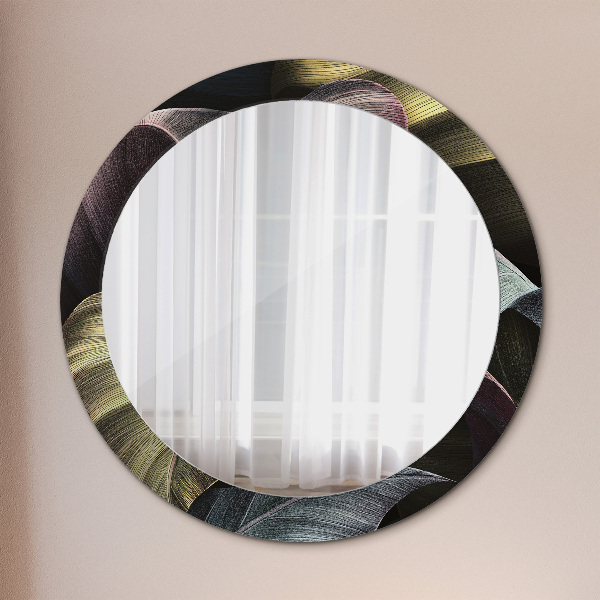 Round decorative mirror Dark tropical leaves
