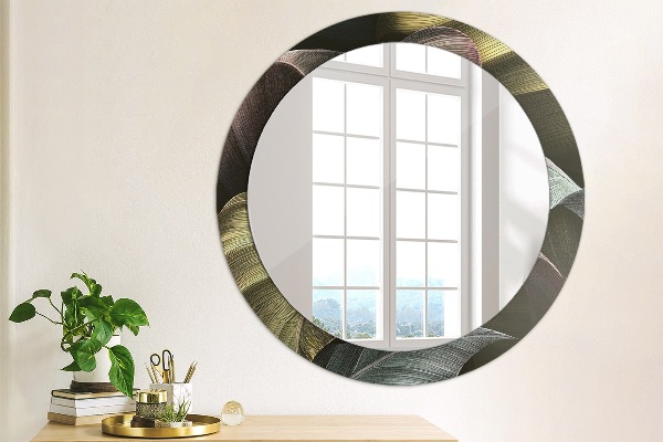 Round decorative mirror Dark tropical leaves