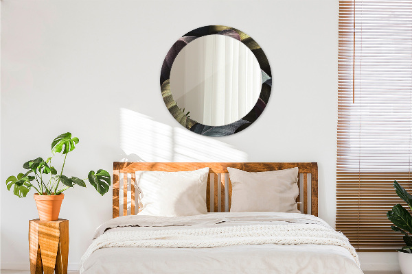 Round decorative mirror Dark tropical leaves
