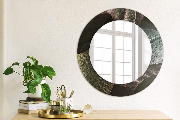 Round decorative mirror Dark tropical leaves