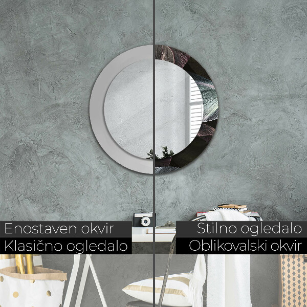 Round decorative mirror Dark tropical leaves