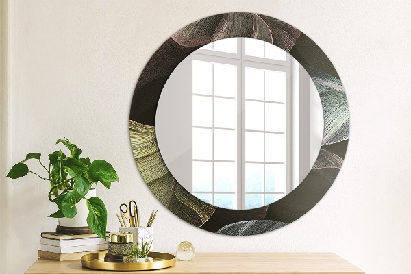 Round decorative mirror Dark tropical leaves