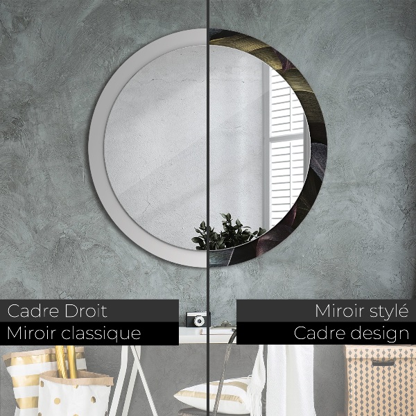 Round decorative mirror Dark tropical leaves