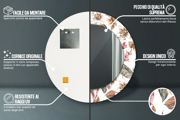 Round printed mirror Vintage flowers