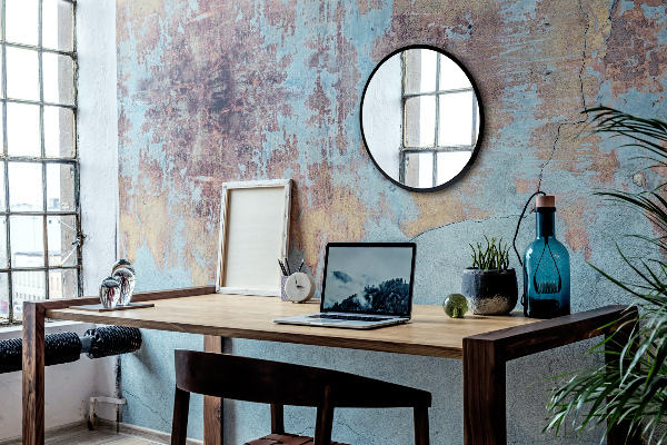 Round mirror for hallway with black frame 35 in