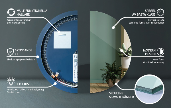 Round led wall mounted mirror 24 in